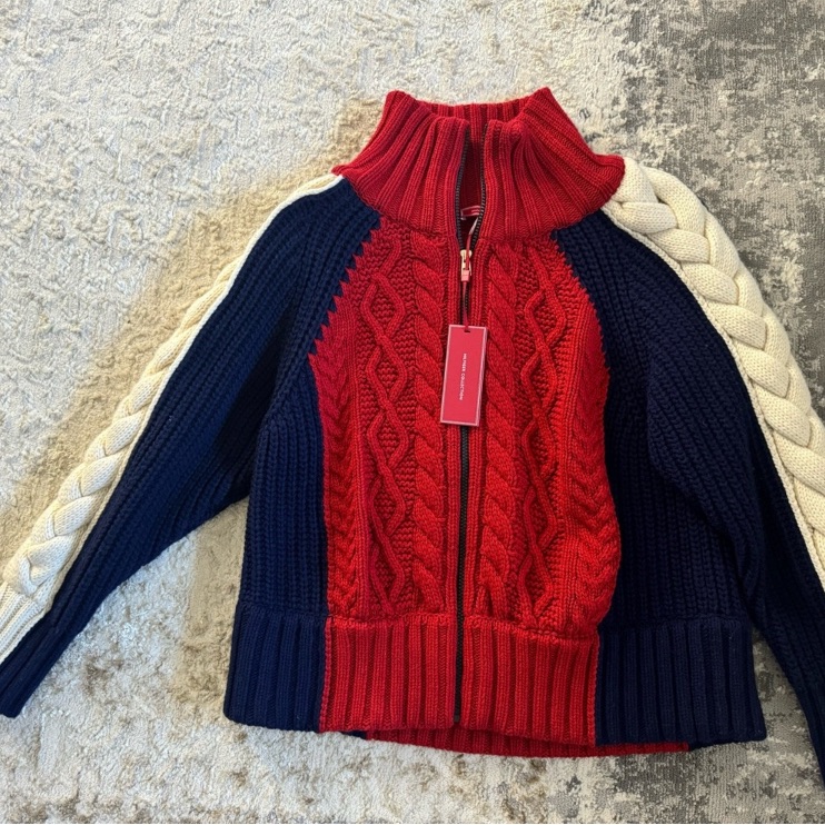Tommy Hilfiger Red And Navy Turtleneck Sweater